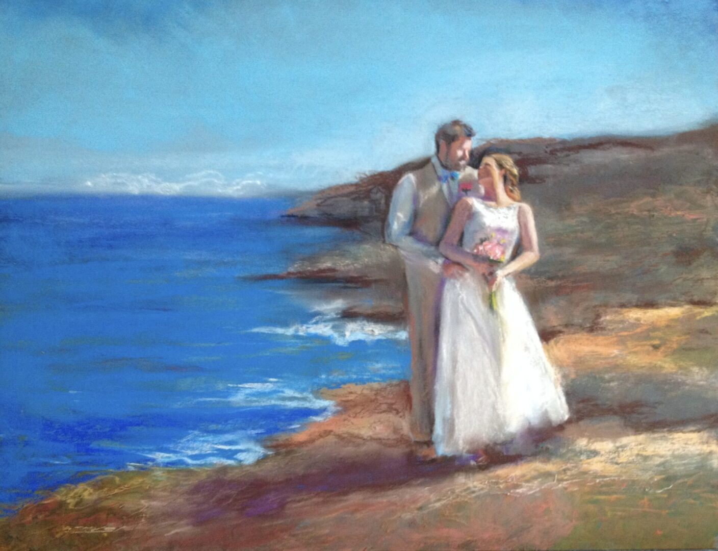 A painting of a couple on their wedding day